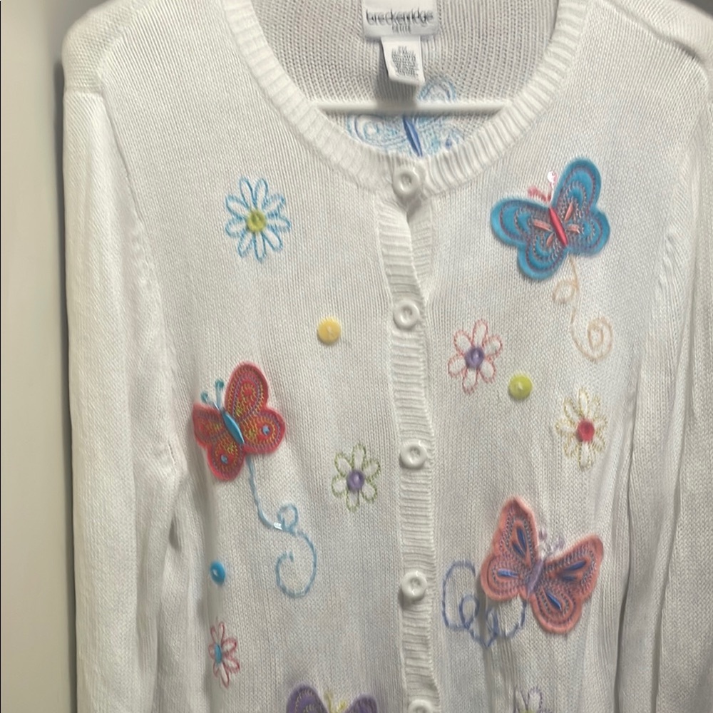 Breckenridge White Cardigan with Colorful Embroidery